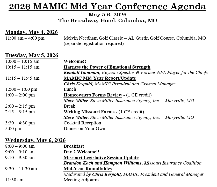 2026 Mamic Mid Year Conference Agenda
